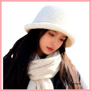 Acrylic Knitted Bucket Hat Winter Warm Crochet Cap